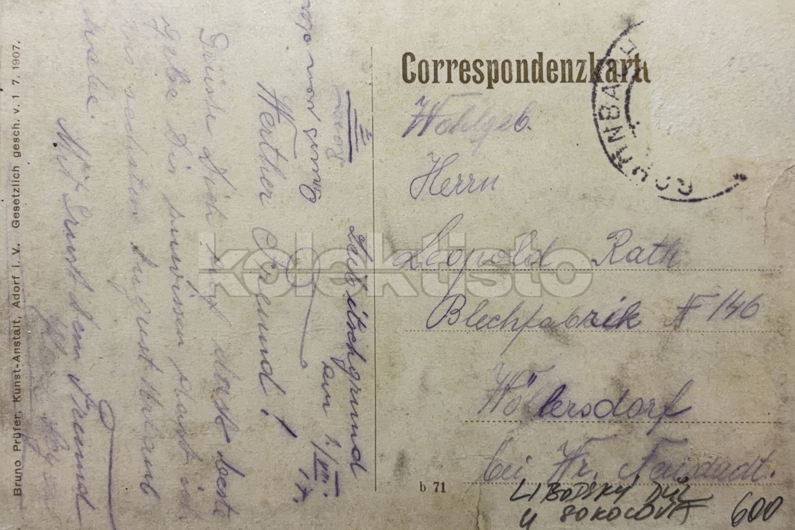 600 Kč CH Pohlednice Libocký Důl TOVÁRNY, CZE145757