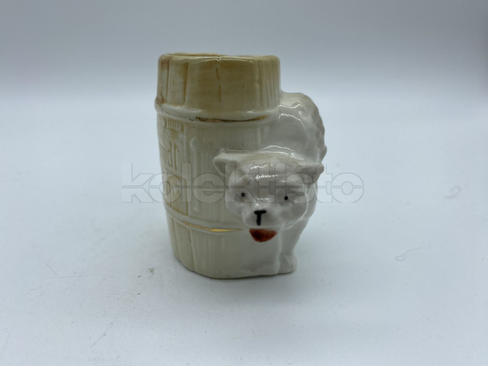 Porcelánový jehelníček KOČKA, nápis VICTOR SCHMIDL+FILS