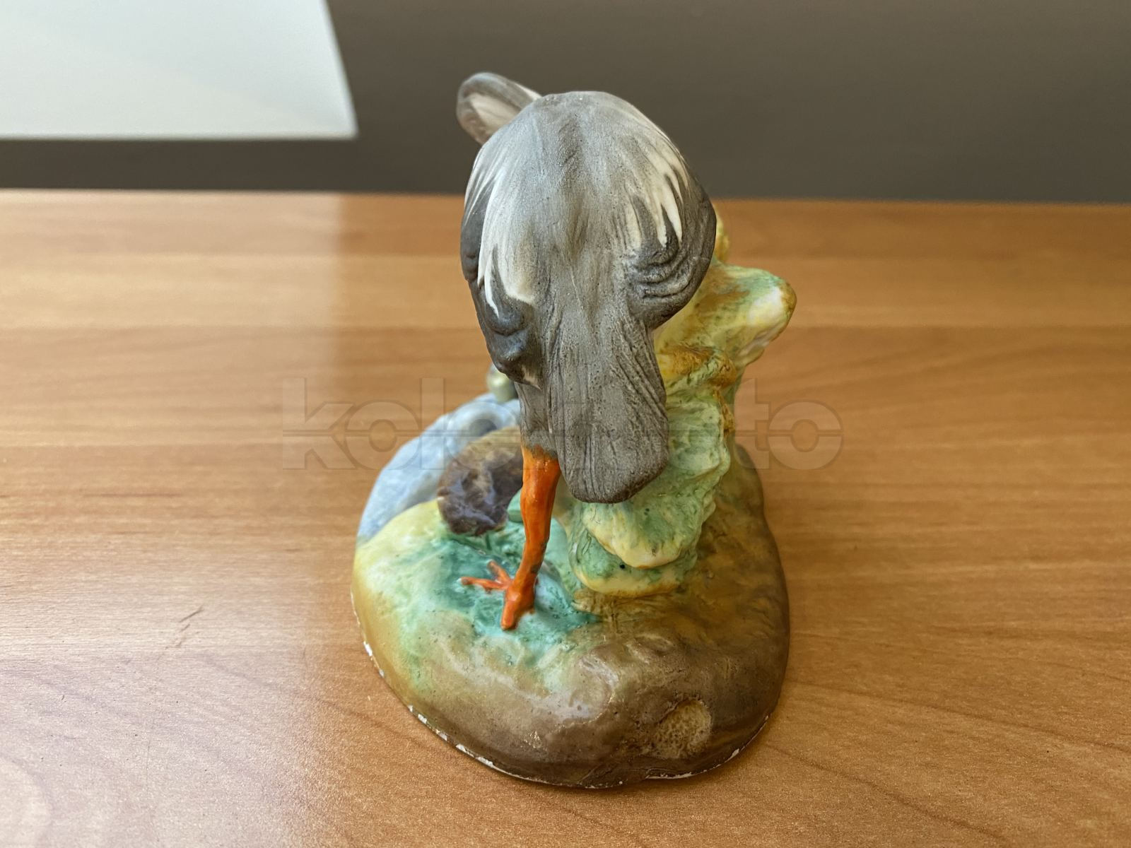 Porcelánová soška volavka a ryba, biskvit