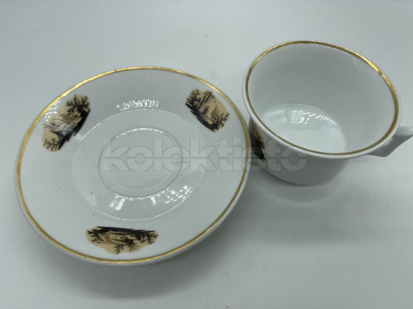 Porcelánový šálek s podšálkem se sépiovou malbou, 3 různé motivy, cena za 1 ks
