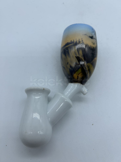 Porcelánová fajfka s malovanou loveckou tématikou + kolénko
