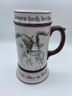 Porcelánový korbel s malbou kozla, na dně průsvitka zn. AMBERG