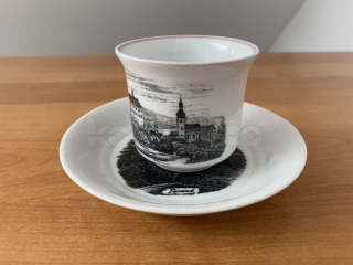 Porcelánový šálek s podšálkem, smyté zlacení