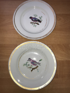Porcelánový talířek s malovaným ptáčkem, cena za 1 ks