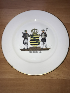 Porcelánový talíř s hornickou tématikou k zavěšení na stěnu