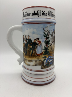 Porcelánový korbel s německými dragouny a průsvitkou