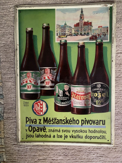 Originální stará plechová reklamní cedule PIVO OPAVA